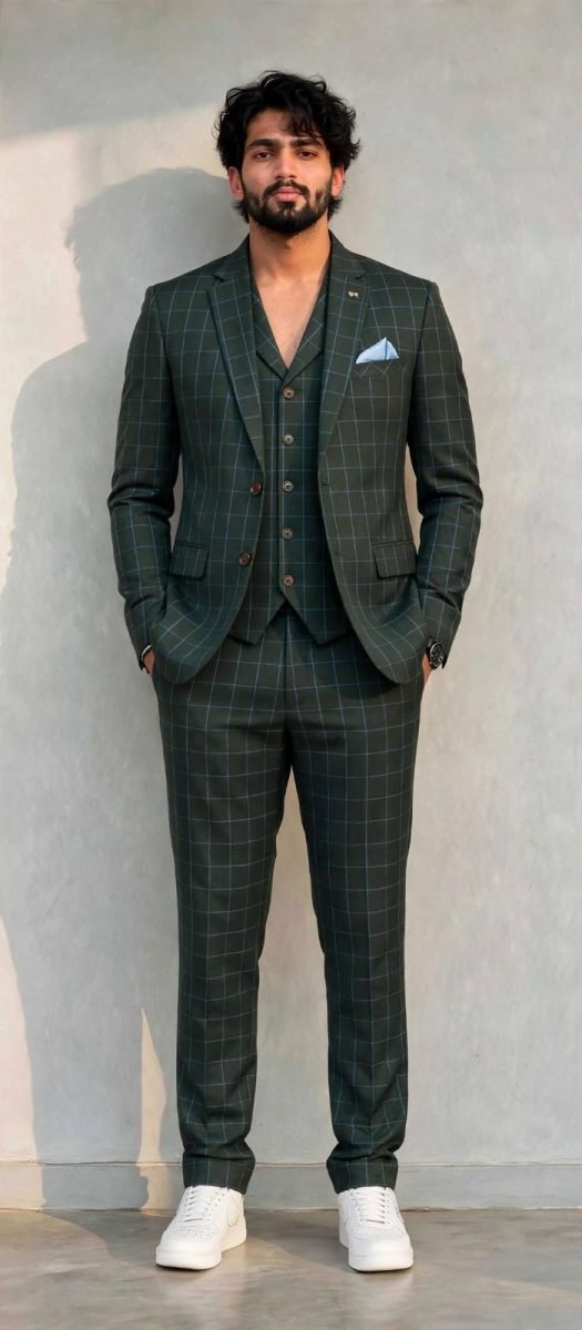 Forest Green Windowpane 3-Piece Suit