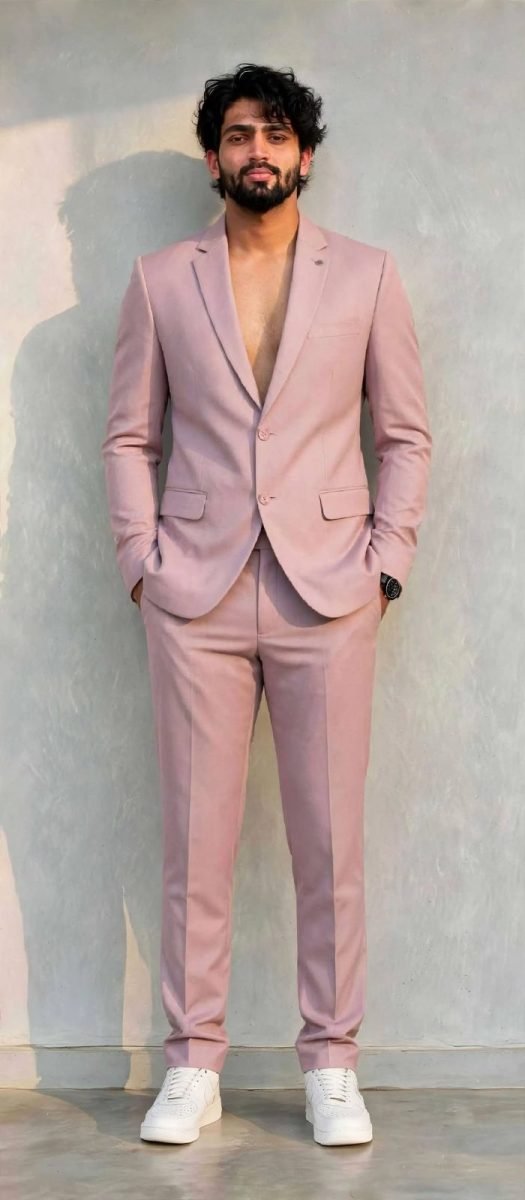 Light Onion Pink 2-Piece Single Breasted Solid Suit / Coat-Pant Set