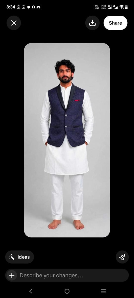 Men Navy Blue Textured Tuxedo Waistcoat with Black Satin Shawl Lapel | 2-Button Wedding Party Nehru Jacket