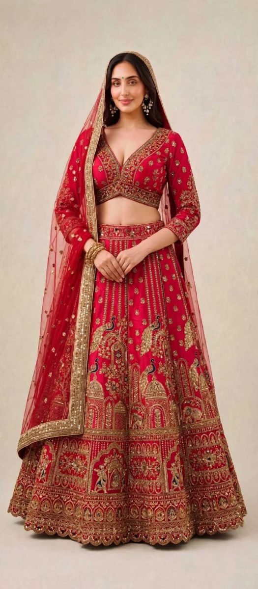 Bridal Red Peacock Heavy Embroidered Lehenga Choli with Dupatta