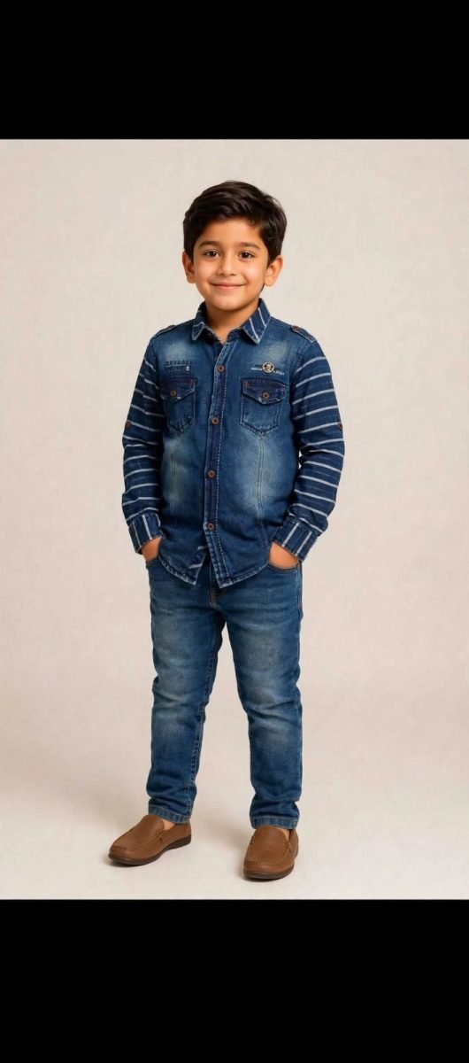 Denim Blue Striped Kids Shirt