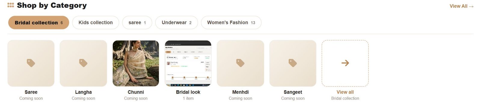 Each tile shows the category name and how many products it holds. Click a tile to see everything in it.