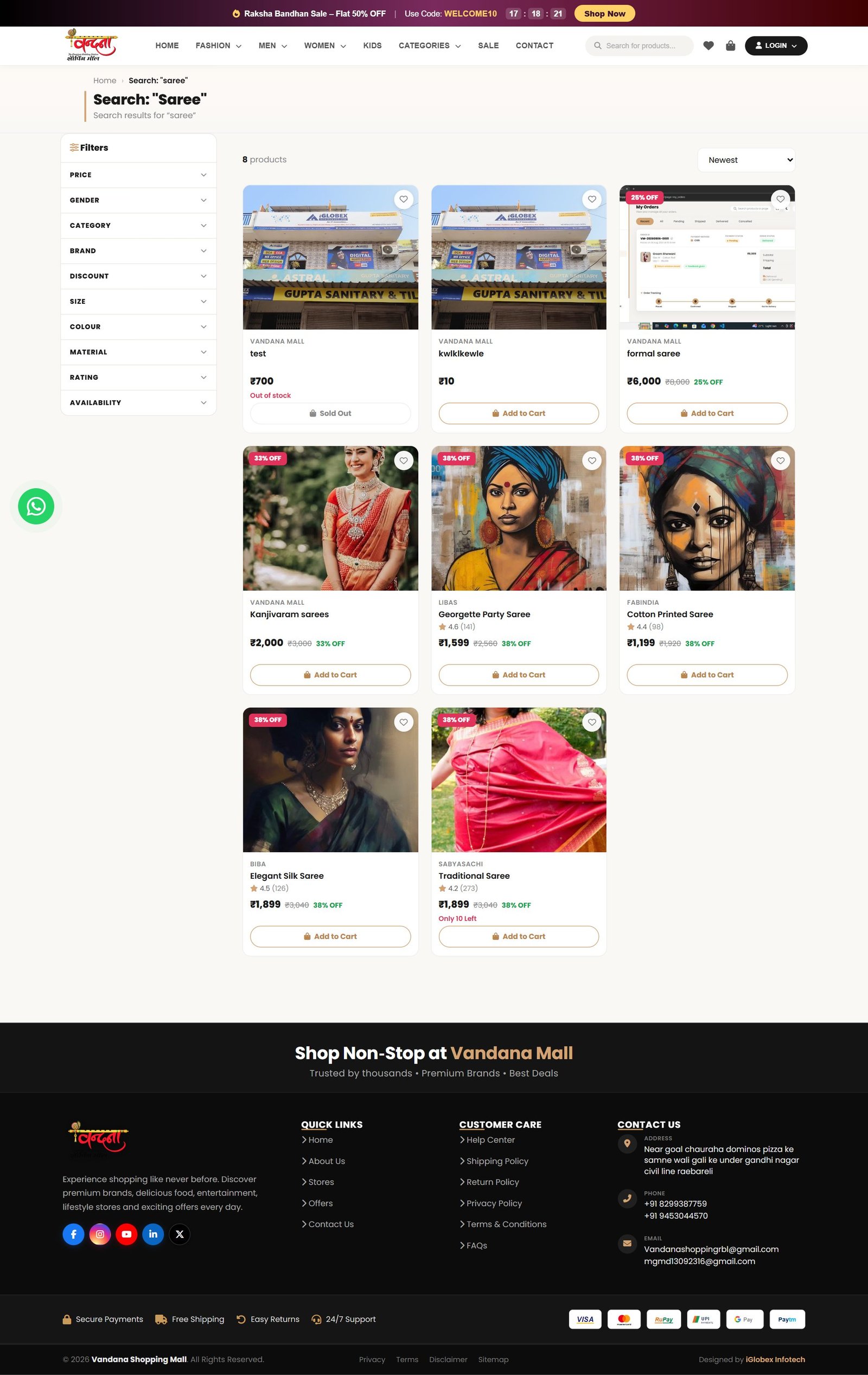 Search results — each card has a photo, the name, the price and Add to Cart.