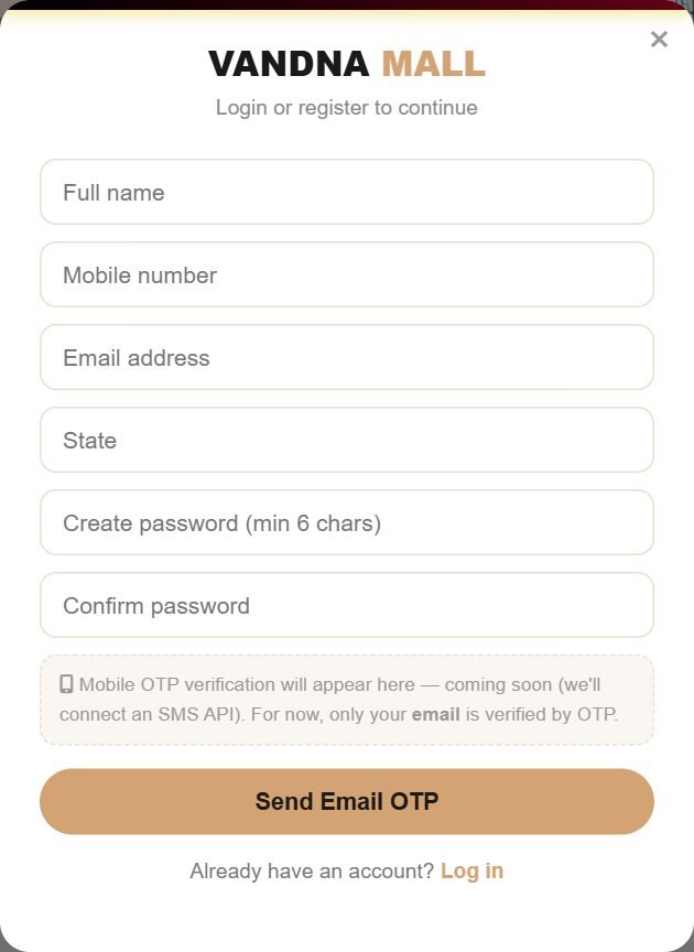 The registration form — every field is required.