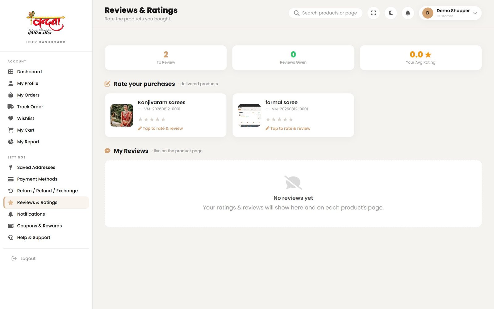 All your own reviews sit together under Reviews & Ratings.