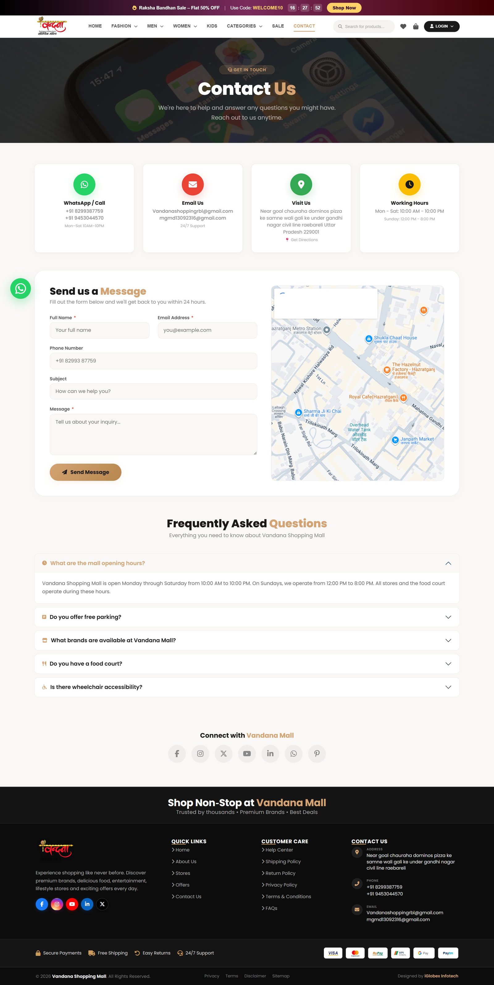 Contact Us — the form, phone, address and map.